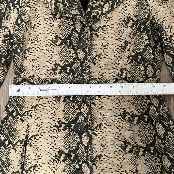 Rachel Roy Women’s Olive Reptile Snake Cotton Button Front Long Length Jacket S - Picture 9 of 14